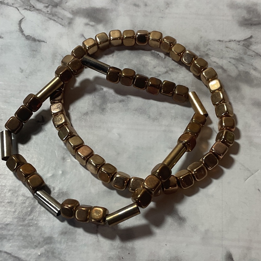 Gold Toned Beaded Stretchy Bracelet Set